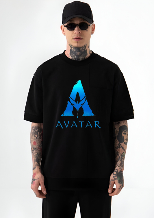 Avatar Oversized Black T-Shirt for Men | Premium Streetwear Graphic Tee | Drop Shoulder Fit
