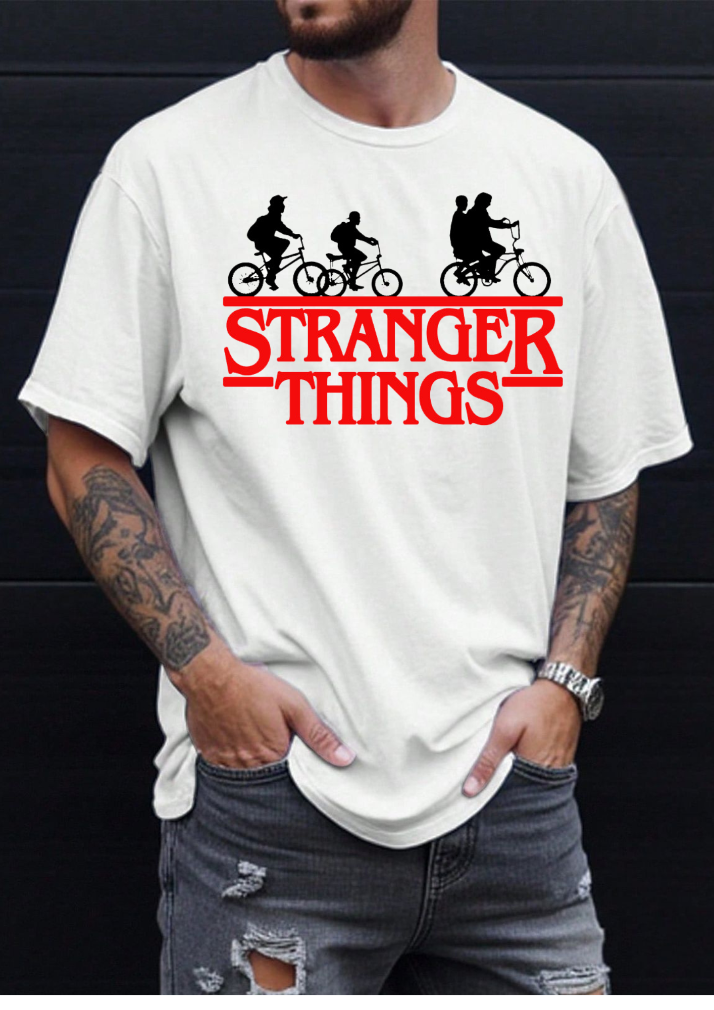 Stranger Things Inspired  Unisex Oversized White Standard T-Shirt